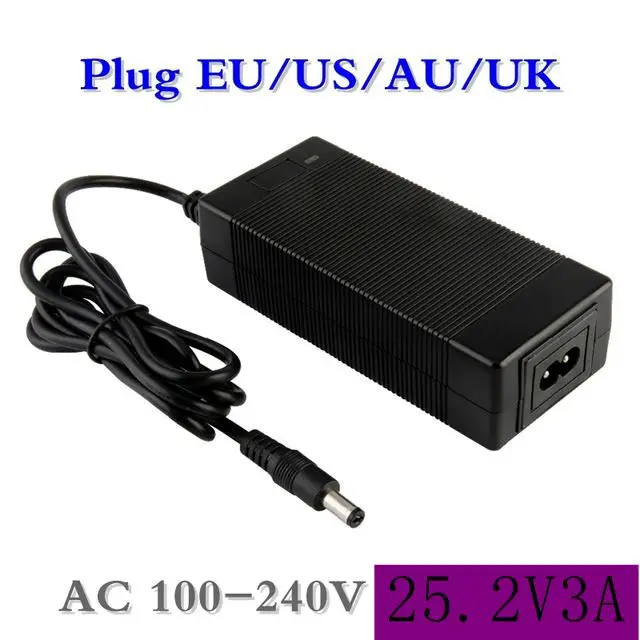 

1pc Support whole 25.2 V 3A Li-Ion battery charger for series 21.6 V 22.2 V 14500, 14650,17490, 18500, 18650, 26500 polymer lith