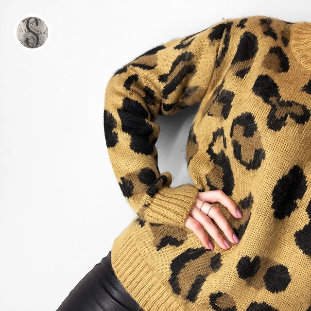 Leopard Print Cashmere Sweater Women Pullover Mohair Sweater Korean Long Sleeve Knit Pullovers O-Neck Winter Warm Jumper Tops