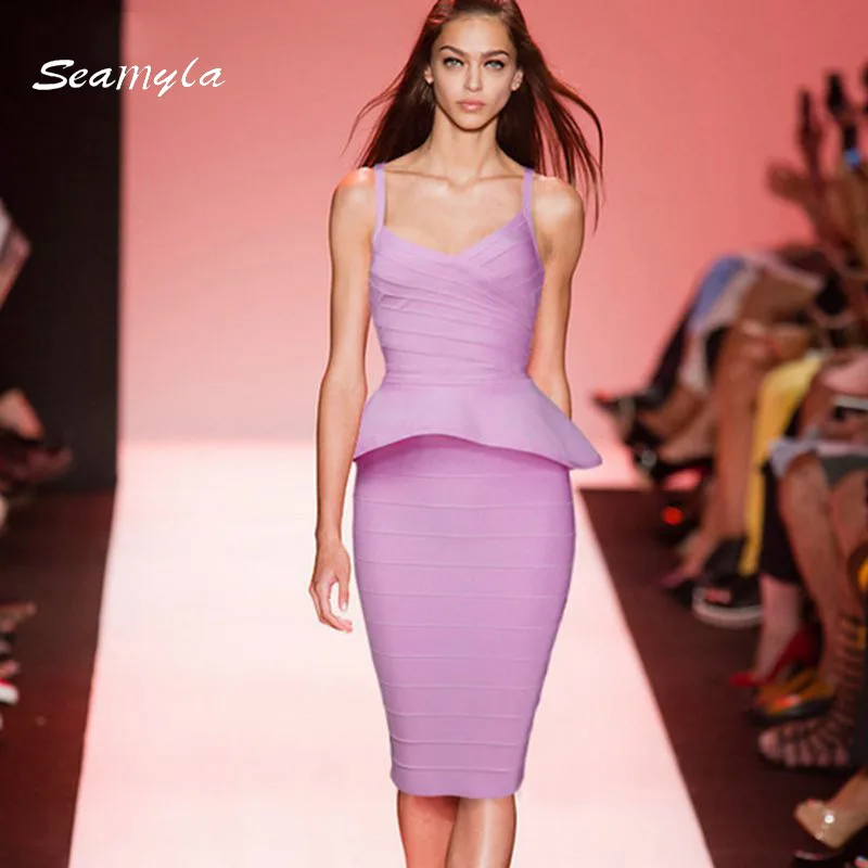 2017-New-Sexy-Vestidos-Two-Piece-Set-Knee-Length-Bodycon-Bandage-Dress-Winter-Women-Ruffles-Runway