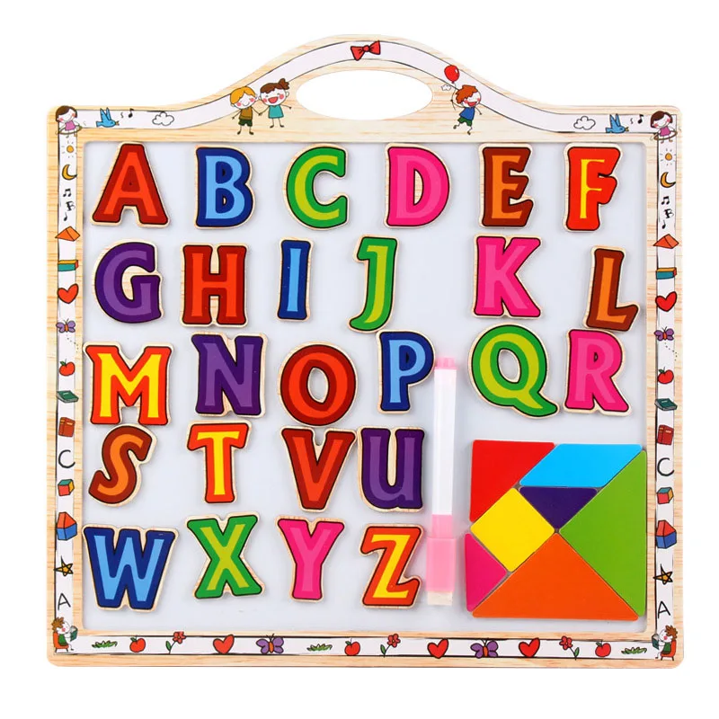 Цифровые буквы деревянные игрушки доска номер магнитная доска для рисования с игрушками для детей головоломка образовательная интерактивная игрушка подарок - Цвет: Letters