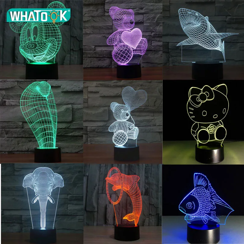 Creative Shark LED 3D Night Light Three-dimensional Kids Sleeping Bedroom Table Lamp 3D Optical Illusion Nightlight Decorate