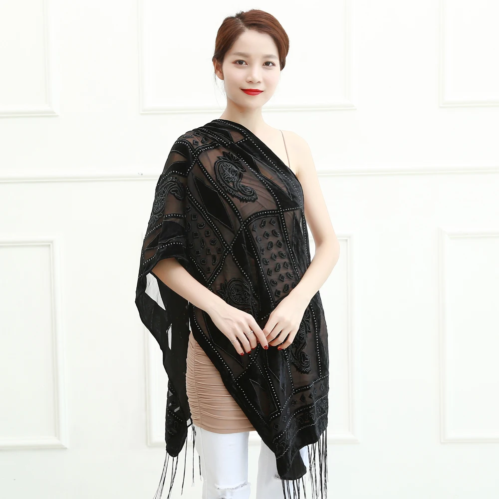 Espanha Itália Quente Geométrica Veludo Cachecol Feminino 10 Cores Burnout Férias Xale Poncho Inverno Frete Grátis
