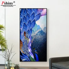 Pshiny 3d кристаллы для вышивки голубой с изображением павлина из страз паста квадратная алмазная живопись Набор для вышивания крестиком Бриллиантовая мозаичная фигурка животного изготовленный на заказ F011