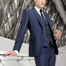 Модное Новое поступление, Custome Homme, синий, с заостренным отворотом, мужской костюм жениха для свадьбы, выпускного вечера(куртка+ брюки+ жилет+ галстук