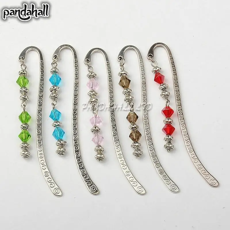 

Tibetan Style Bookmarks/Hairpins, with Glass Beads, Mixed Color, 84mm