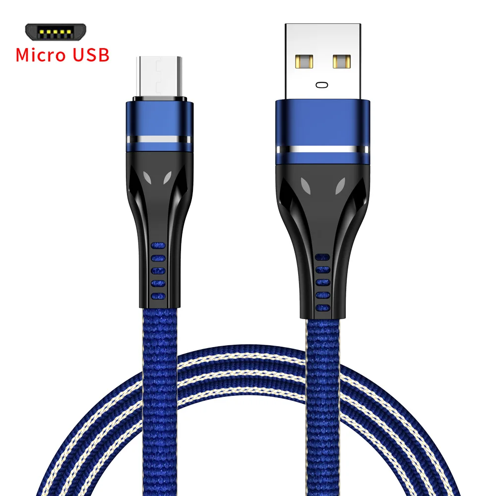 Нейлоновый кабель Micro USB для зарядного устройства, кабель Microusb для samsung Xiaomi, быстрая зарядка, кабель Micro USB для мобильного телефона - Цвет: Синий