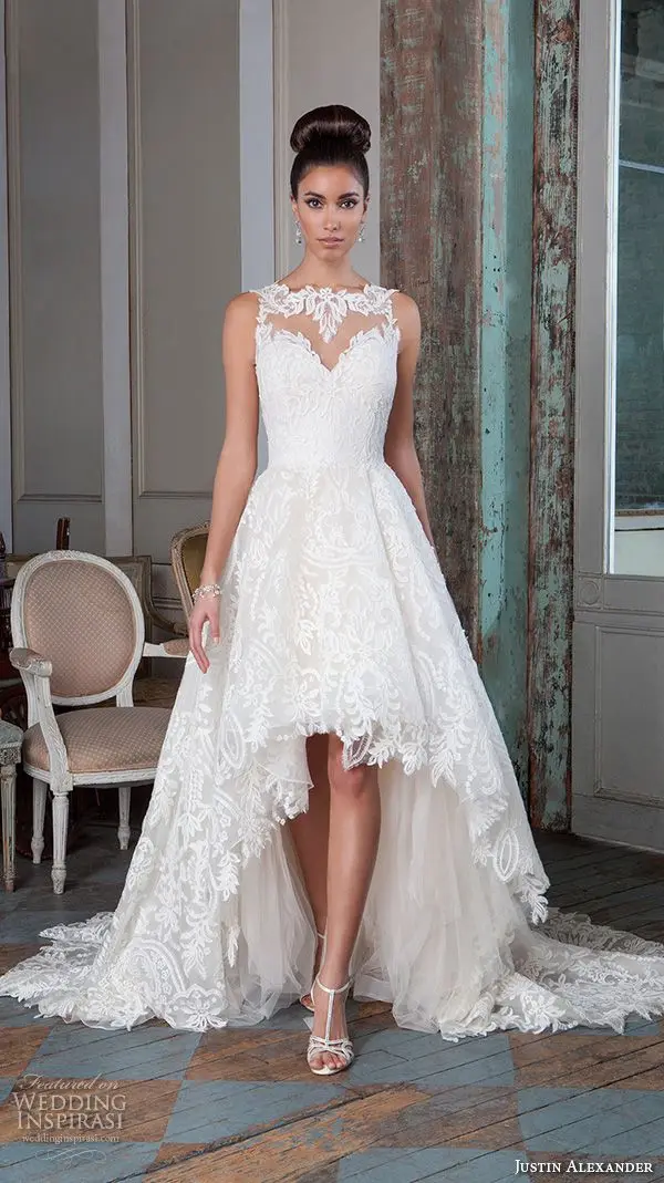 White High Low Wedding Dresses Lace Front Short Wedding Dress 2016