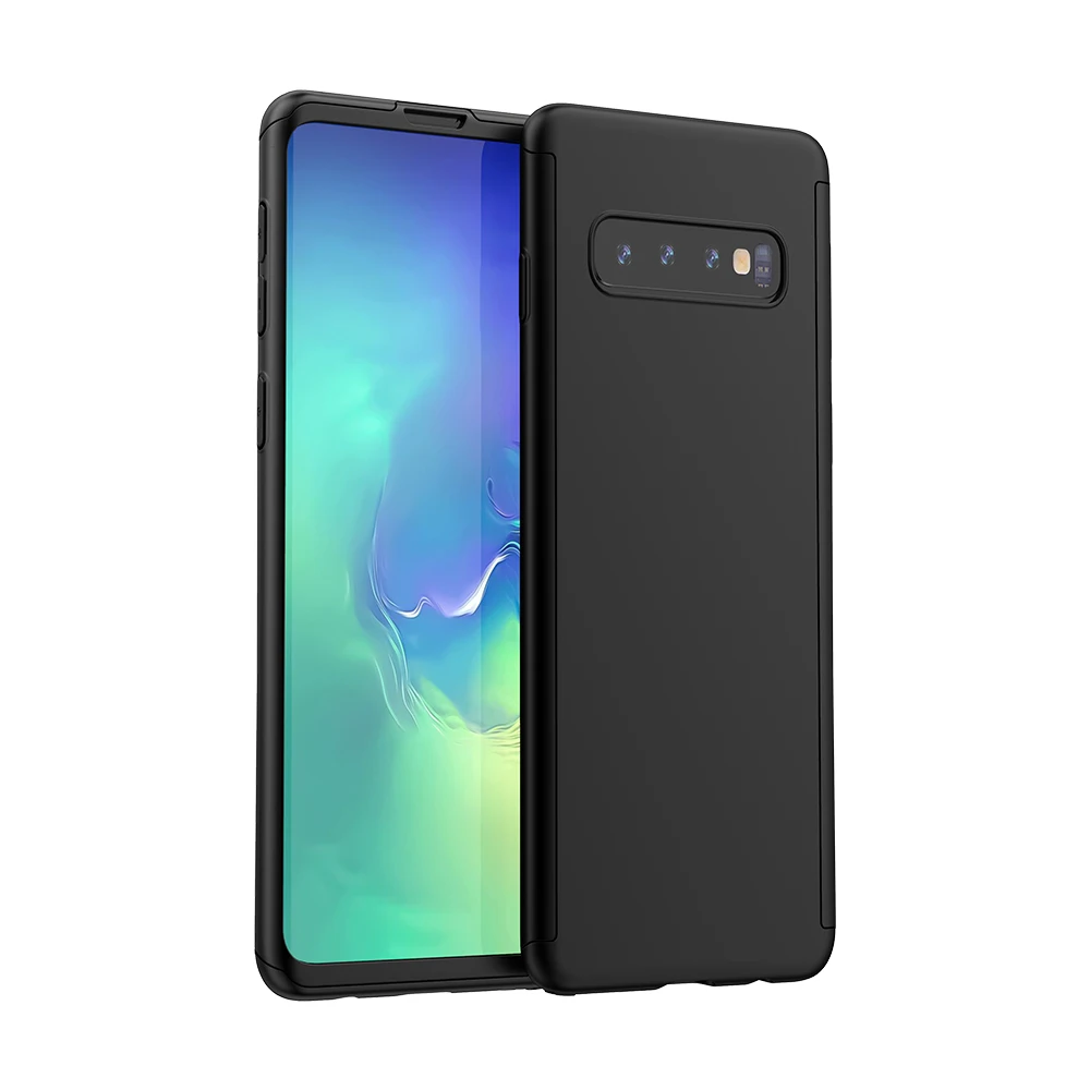 Защита экрана+ 360 чехол для samsung Galaxy S9 S10 Plus S10E Гибридный противоударный чехол-бампер для samsung S8 S7 Edge - Цвет: Black