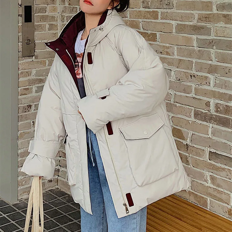

Parkas Mujer 2019 New Oversized Warm Quilted Jackets Hooded Thick Cotton Padded Coat With Pockets Womens Winter Snow Outerwear