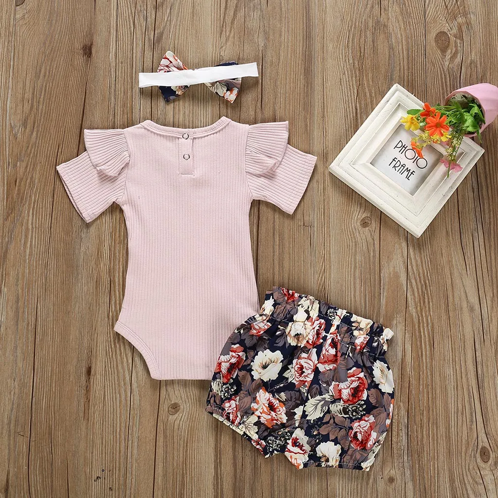 SAGACE/комплект из 3 предметов; хлопковый комбинезон для маленьких девочек; пляжный костюм с цветочным принтом; летняя одежда; Комбинезоны для маленьких девочек; летняя одежда г
