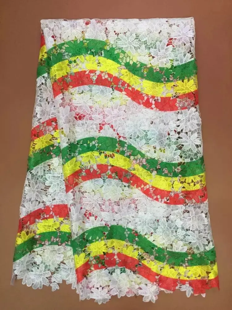 

Free Shipping new arrival african lace fabrics high quality multi color cord lace guipure lace fabric for women dress J20Y