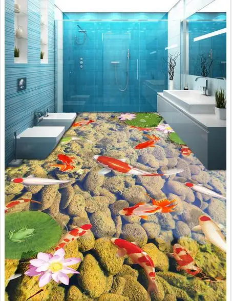 

Custom photo wallpaper 3d flooring wallpaper 3 d carp lotus in the bathroom mural PVC wallpaper self-adhesion floor wallpaer