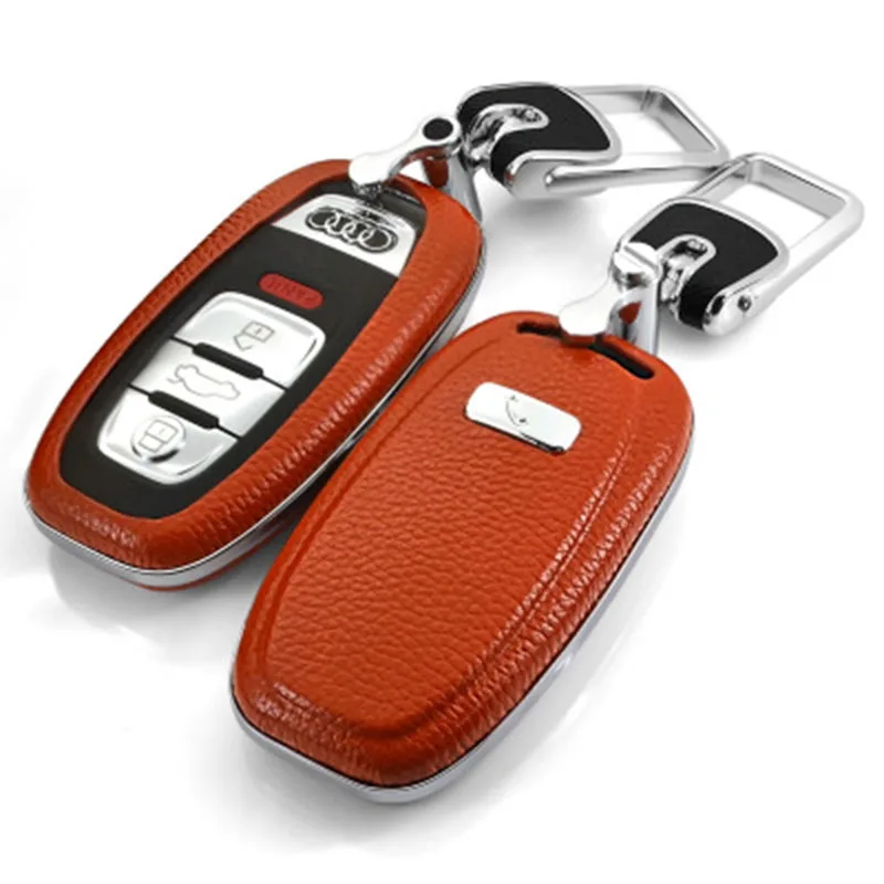Автомобильные аксессуары для Audi A4L/A6L/Q5/A8/A5/A7/S5/S7 верхний слой кожаный чехол для ключей автомобиля чехол для ключей Автомобильный Брелок - Название цвета: Orange with Keychain