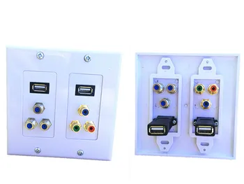 

2*USB2.0 Component 1RGB Female Socket AV Audio TV(3F) Satellite Faceplate Wall Face Plate Gold Plated