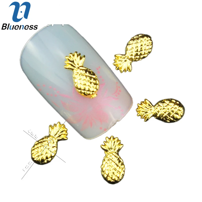 

10 Pcs/Lot 3D Fruit Manicure Accessories Glitter Gold Alloy Studs Supplies Beauty Pineapple Design Nail Art Decorations TN1274
