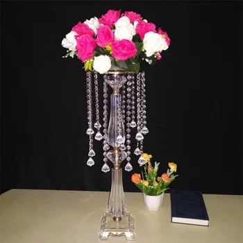

2019 Modern Wedding Table Flower Centerpieces Flower Vase Stand Crystal Metal Vase for Wedding Cake Flowers Hotel Props Ornament