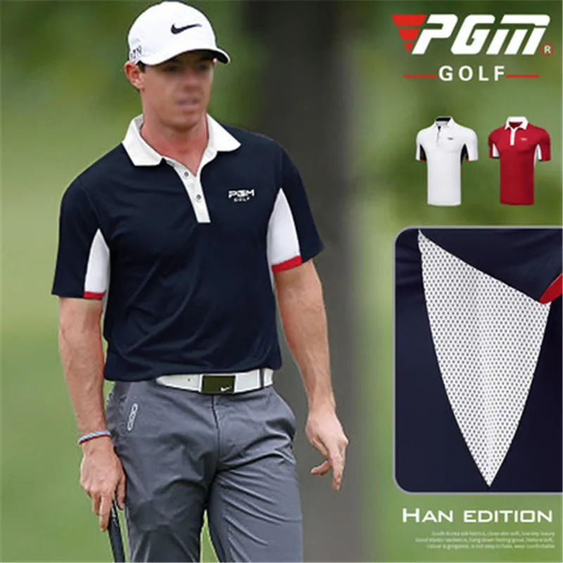

New PGM Golf Short Sleeve Men's Golf Wear Sweat Cooling Summer Apparel Breathable Mesh Cool Cooling
