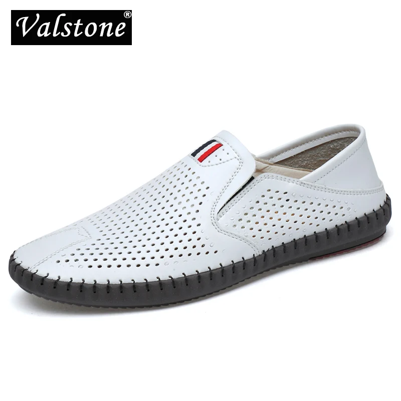 

Valstone Men's Summer Mocassins Leather loafers Slip-on soft casual shoes comfortable driving flats White breathable perforated