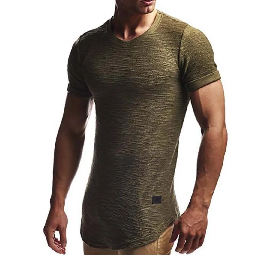 Мужская Стильная удлиненная футболка с коротким рукавом, Мужская футболка с изогнутым подолом, жаккардовая облегающая уличная летняя футболка, топы для мужчин - Цвет: Army
