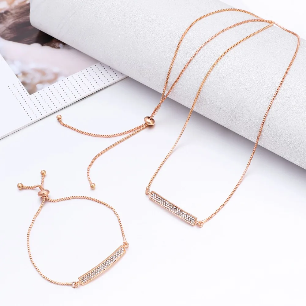 

Hesiod Charm New Geometric Crystal Necklace Adjustable Bracelet Set Party Wedding Daily Life Jewelry Sets