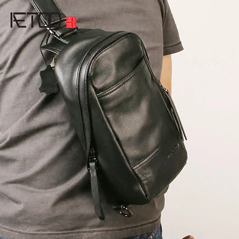 AETOO кожаная мужская нагрудная сумка, многофункциональная модная сумка через плечо, модная спортивная сумка для верховой езды на открытом воздухе