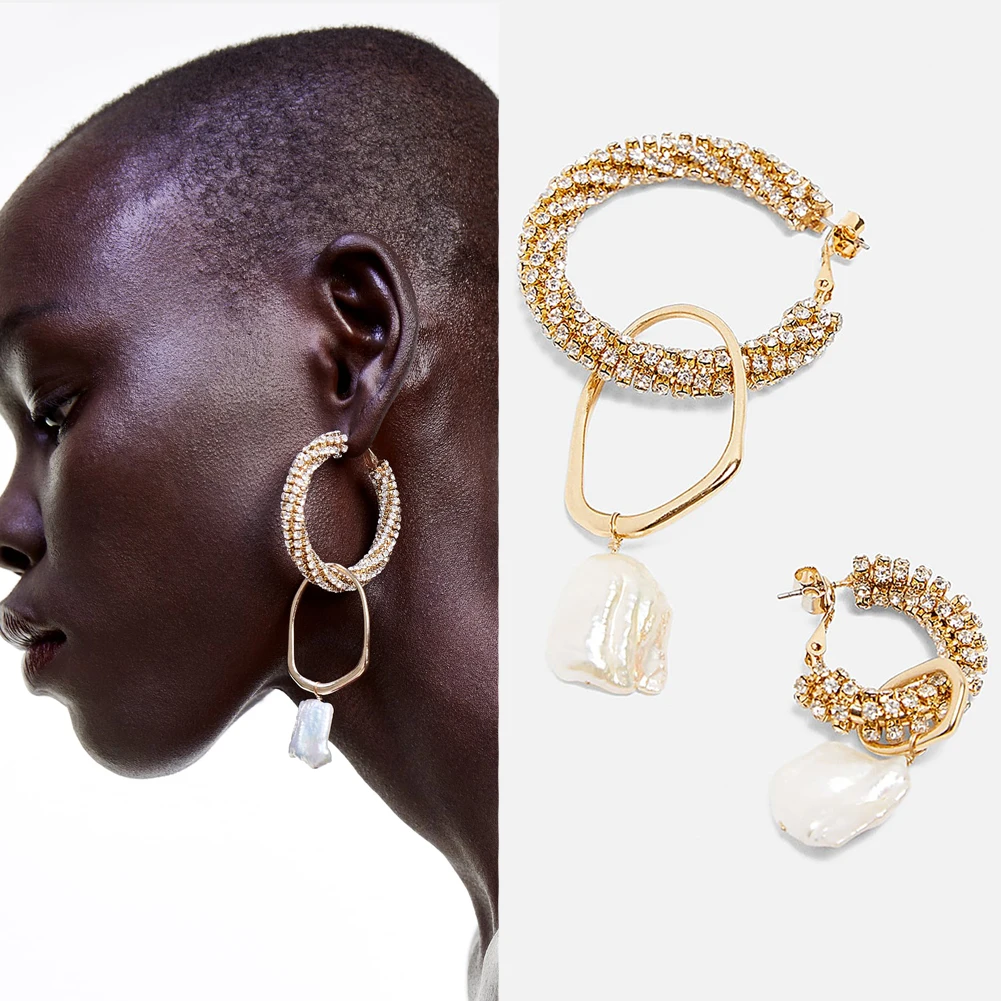 

Vedawas ZA Women Fashion Earrings for Women Crystal Dangle Drop Earrings Wedding Pearl Statement Jewelry Metal Bijoux xg3080