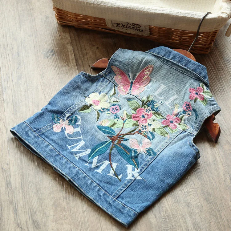 

Baby Girls Denim Vest 2017 Spring Autumn Girls Flower and Letter Printed Jackets Kid Coat Children's Jacket Outwear Kids Clothes