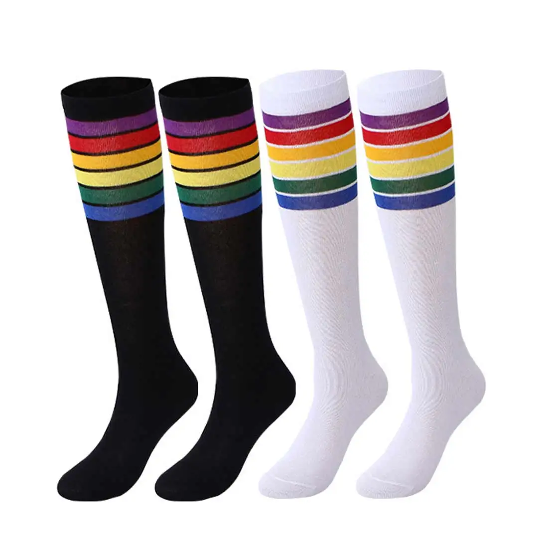

Newly listed 1 thigh above knee socks and rainbow stripes show thin girl comfortable black and white socks with soft elastic sto