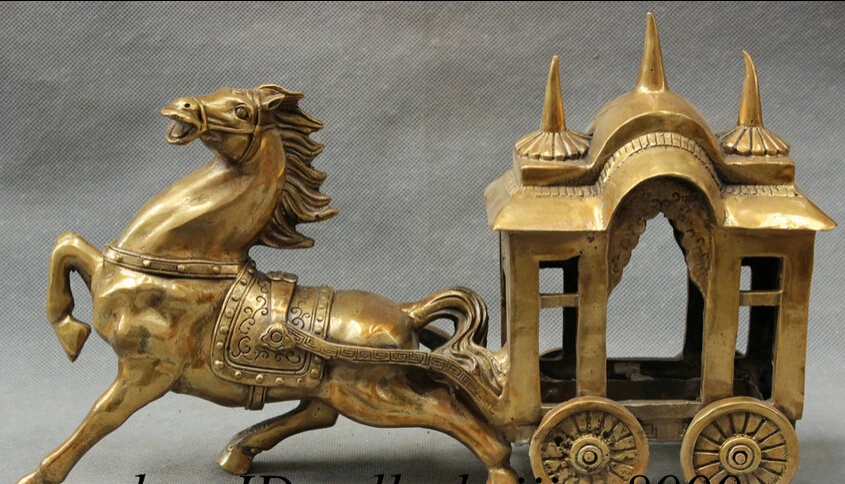 

JP S0608 12" Folk Art Chinese Brass Zodiac RuYi Horse Larry Palanquin House Dooly Statue B0403