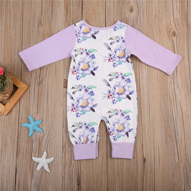 Детский хлопковый комбинезон с длинным рукавом цветочным принтом|baby girl romper|girls