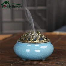 Celadon благовония горелка медная крышка керамическая Будда с античной линией сплава благовония сандалового дерева ледяной трещины пластины благовония горелка s