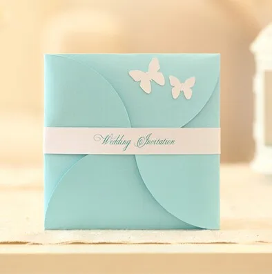 

PASAYIONE 50Pcs/Lot Square Butterfly Decor Inviting Card For Party Wedding Decor Free Customizable On The Ribbon Party Supplies