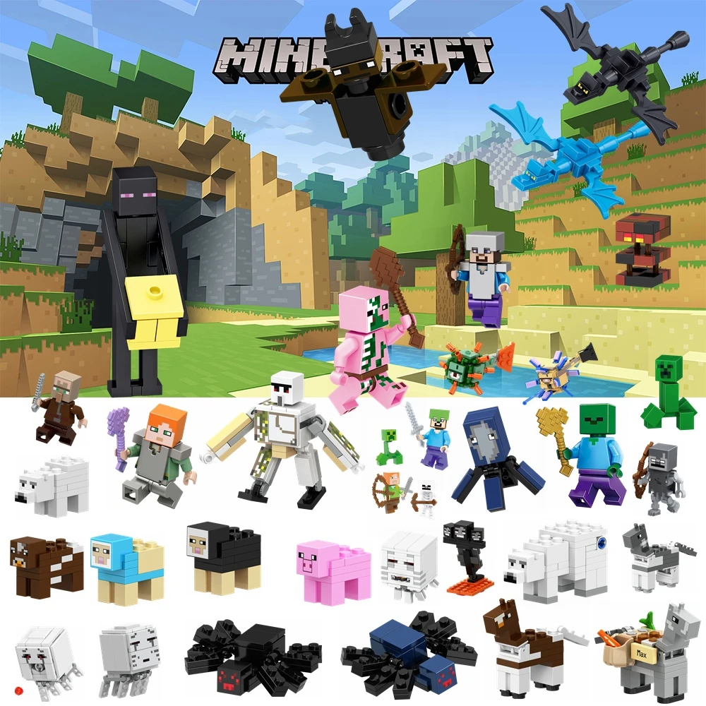 

Minecraft Legoing Figures Guardian Iron Golem Alex Steve Legoing Minecraft Enderman Blocks Toys for Children Compatible Legoings