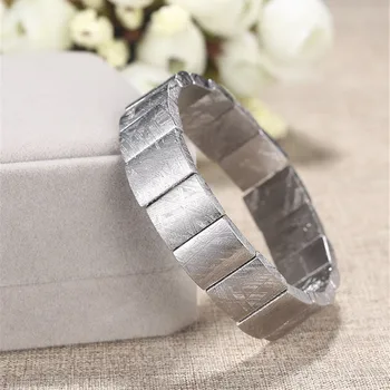 

Genuine Natural Gibeon Meteorite Moldavite Rectangle Bangle Beads Bracelets Stretch Crystal Silver 40 Grams