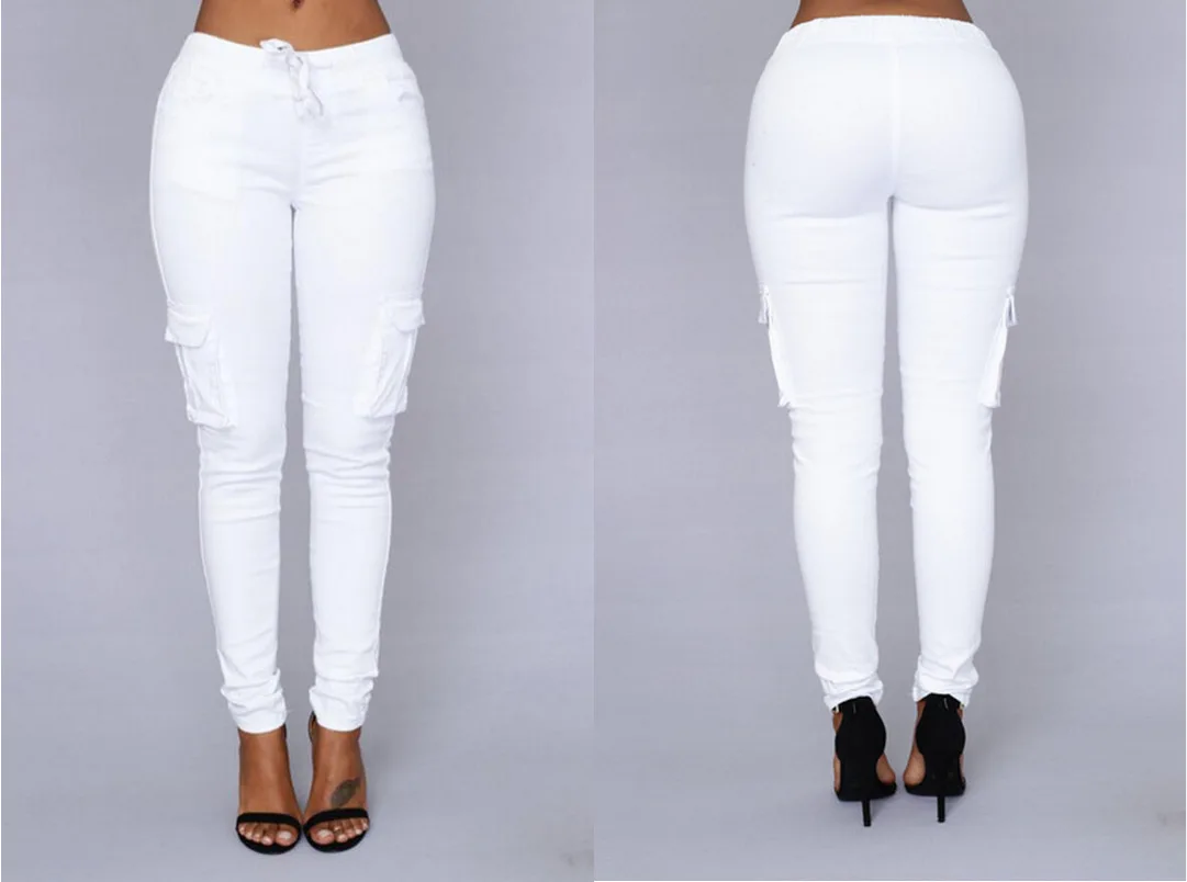 Новинка весна лето женские брендовые Стрейчевые обтягивающие джинсы для женщин уличный стиль Высокая талия много карманов джинсовые брюки карго размера плюс