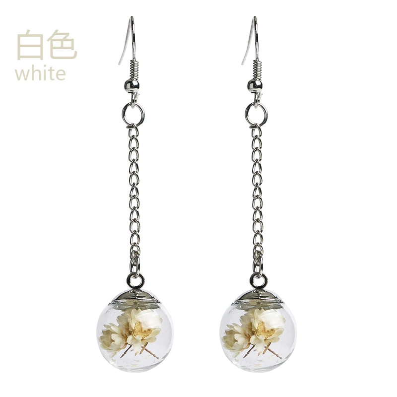 

SUTEYI Fashion Earrings Jewelry Glass Bottle Dried Flower Long Chain Earring Dandelion Plants Glass Ball Earings Women Bijoux