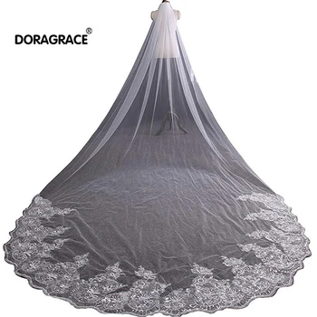 

Doragrace Gorgeous 4 Metres Lace Edge Sequins Cathedral Length Long Bridal Wedding Bridal Veil With Comb