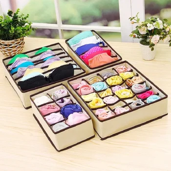 

4Pcs Set Underwear Bra Storage Box Solid Color Non-woven Drawer Organizer Boxes Underwear Scarf Socks Bra Multi-grid Storage Box