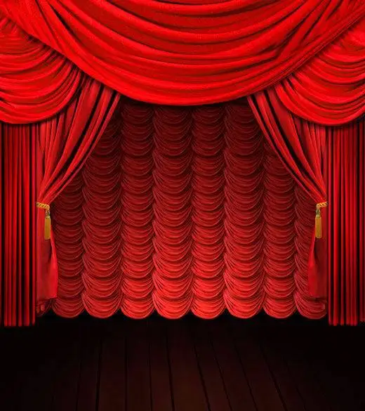 8x12FT Indoor Red Curtain Stage Dark Wooden Floor Cushion