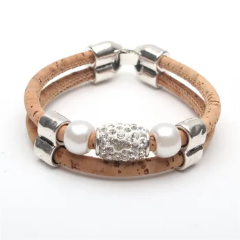 

MB Cork Europe stock Rhinestone beads women bracelet handmade original natural jewelry 18cm BRW-003-A