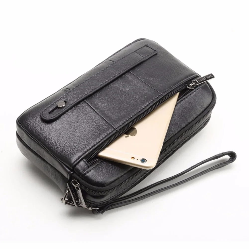 Genuine Leather Men Business Clutch Bags Mobile Phone Case Cigarette Purse Pouch Wallet