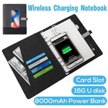 

Qi Wireless Charging Note Book Power Bank Notebook Multi Functional 8000mAh Power Bank Binder Spiral Diary Book+USB Flash Disk