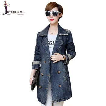 

Denim Large size Windbreaker Spring Autumn Women Mid long Fashion Denim Coat Double breasted Slim Female Trench coat FASHION251