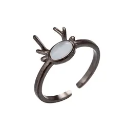 Hfarich 925 стерлингов Серебряные ювелирные изделия Кольца для Для женщин открывать животных рога оленя кольцо для Обувь для девочек черный рог