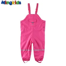 Mingkids Водонепроницаемый Ветрозащитный теплые штаны комбинезон девочка осень весна дождевик полностью подкладка флис плюс утеплитель штаны от грязи прорезинные штаны на лямках