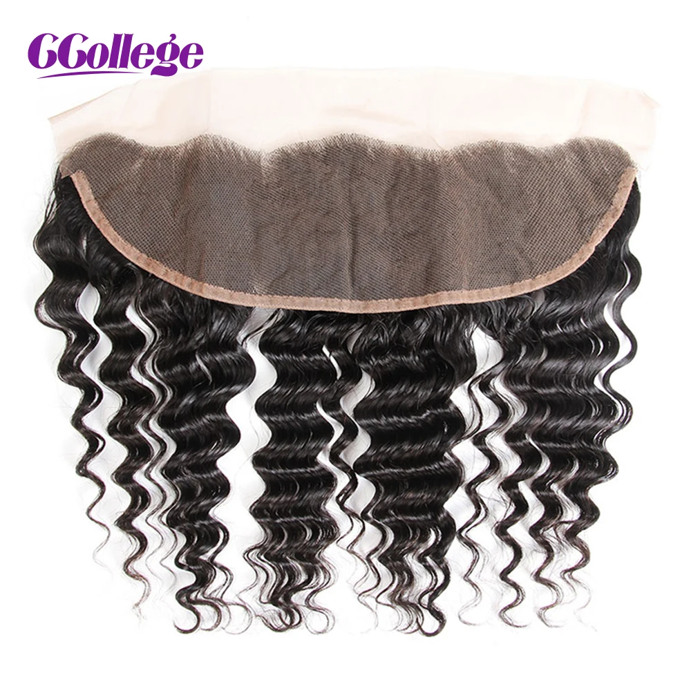 CCollege Hair Lace Frontal Closure Brazilian Deep Wave Remy Hair Free Part 13*4 Ear To Ear Swiss Lace 100% Human Hair 8-18inch
