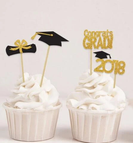 تهانينا تخرج 2018 لامعة زينة لحفلات التعميد على أشكال كب كيك القبعات العالية Pick Party Toppers Picks Cupcakepicks Cupcakes Aliexpress