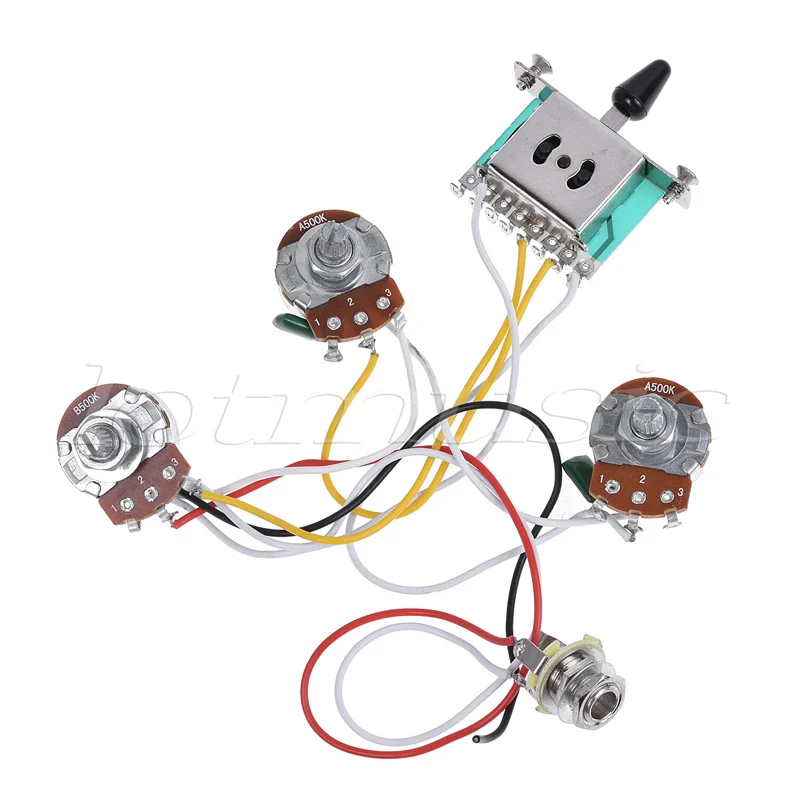 Электрогитары предварительно смонтированный монтажный жгут Комплект для гитары Запчасти 5 Way тумблер 500K Горшки 2T1V