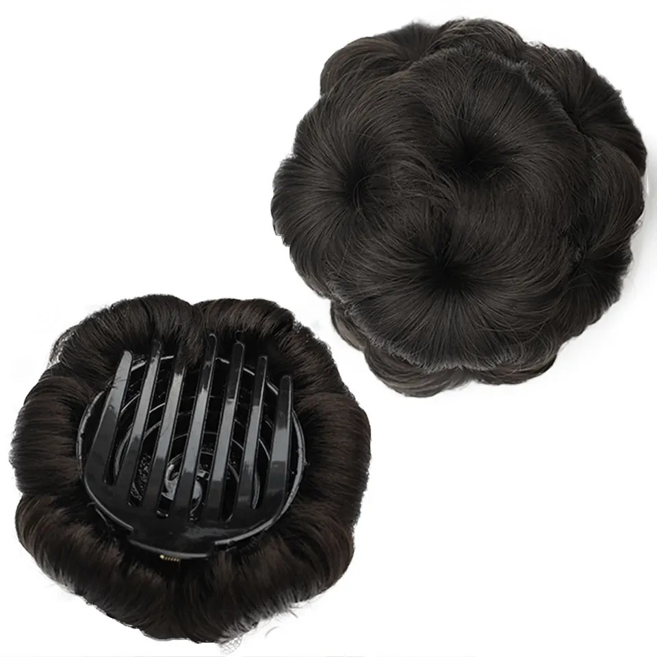 JINKAILI Accessories on ponytail hair piece synthetic fiber Clip in Elastic Fake 9hair flowers claw curly chignon bride hair bun