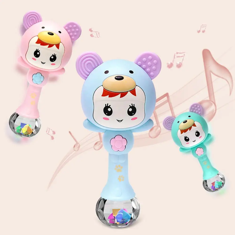 LED brillant main hochet musique sable marteau doux dentition développement bébé jouet hochet en plastique main cloche Intelligence saisir les boules